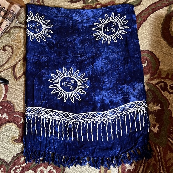Vtg SUNGOD Size XL OSFA Sun Print Tie-Dye Blue Background Scarf Wrap Sarong NEW - Picture 4 of 15